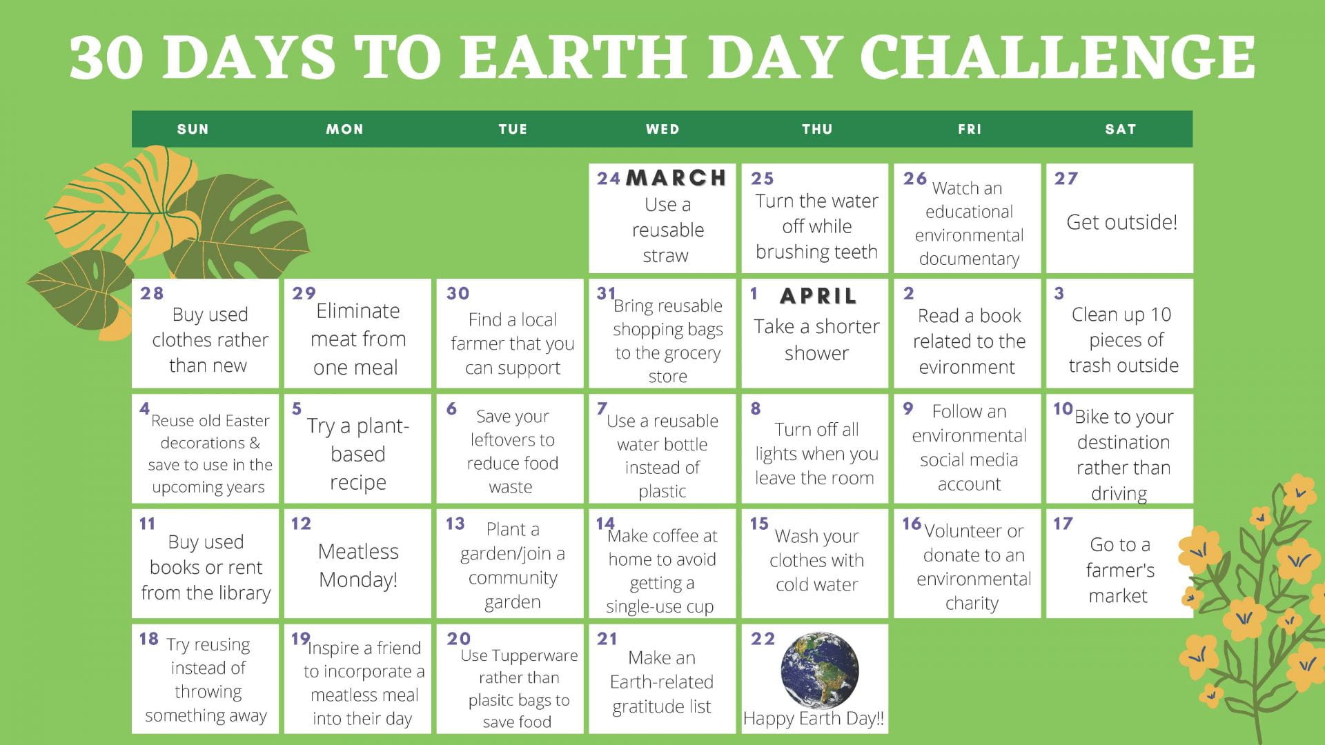 30 Days to Earth Day Challenge Sustainability at Providence College